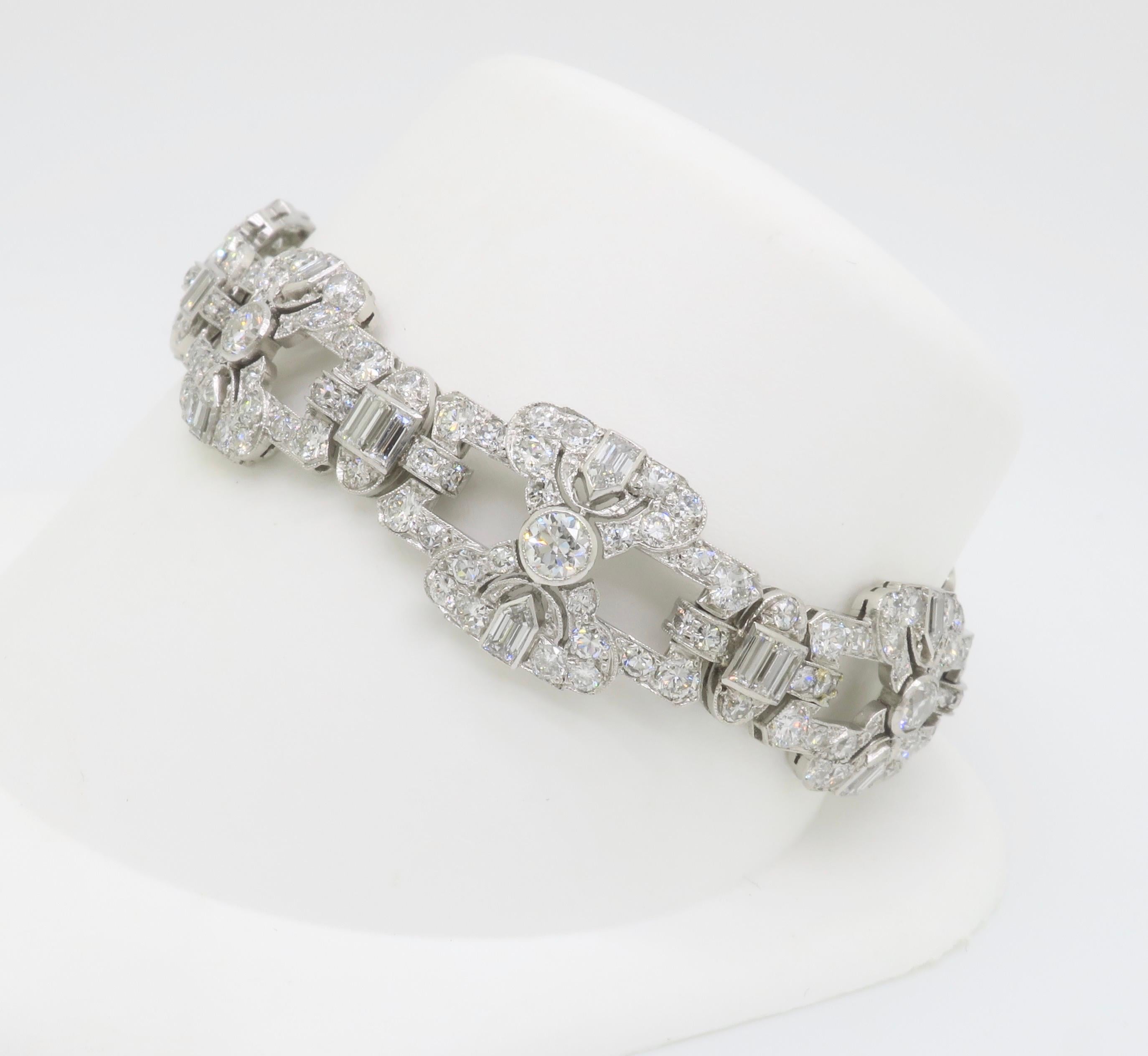 Mixed Cut Vintage 17.26CTW Diamond Platinum Bracelet For Sale