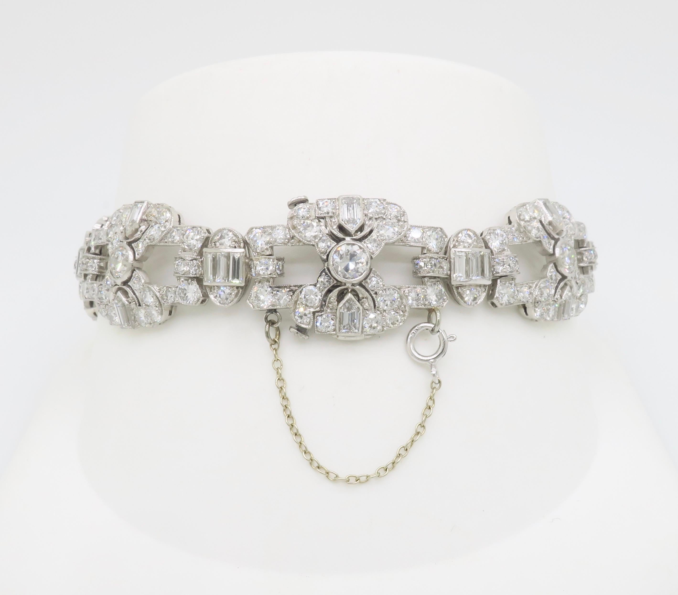 Vintage 17.26CTW Diamond Platinum Bracelet For Sale 3