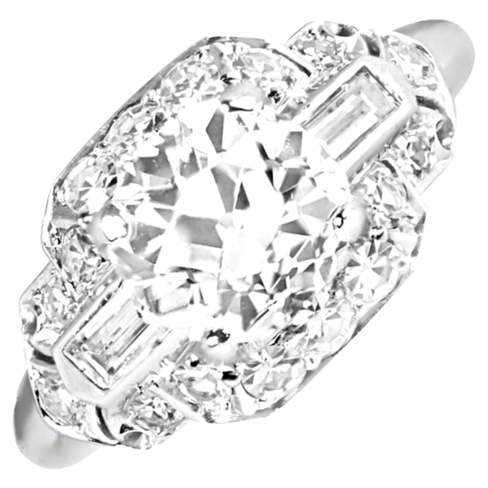 Vintage 1.72 Carat Old Euro-Cut Diamond Engagement Ring, Platinum, circa 1930 For Sale