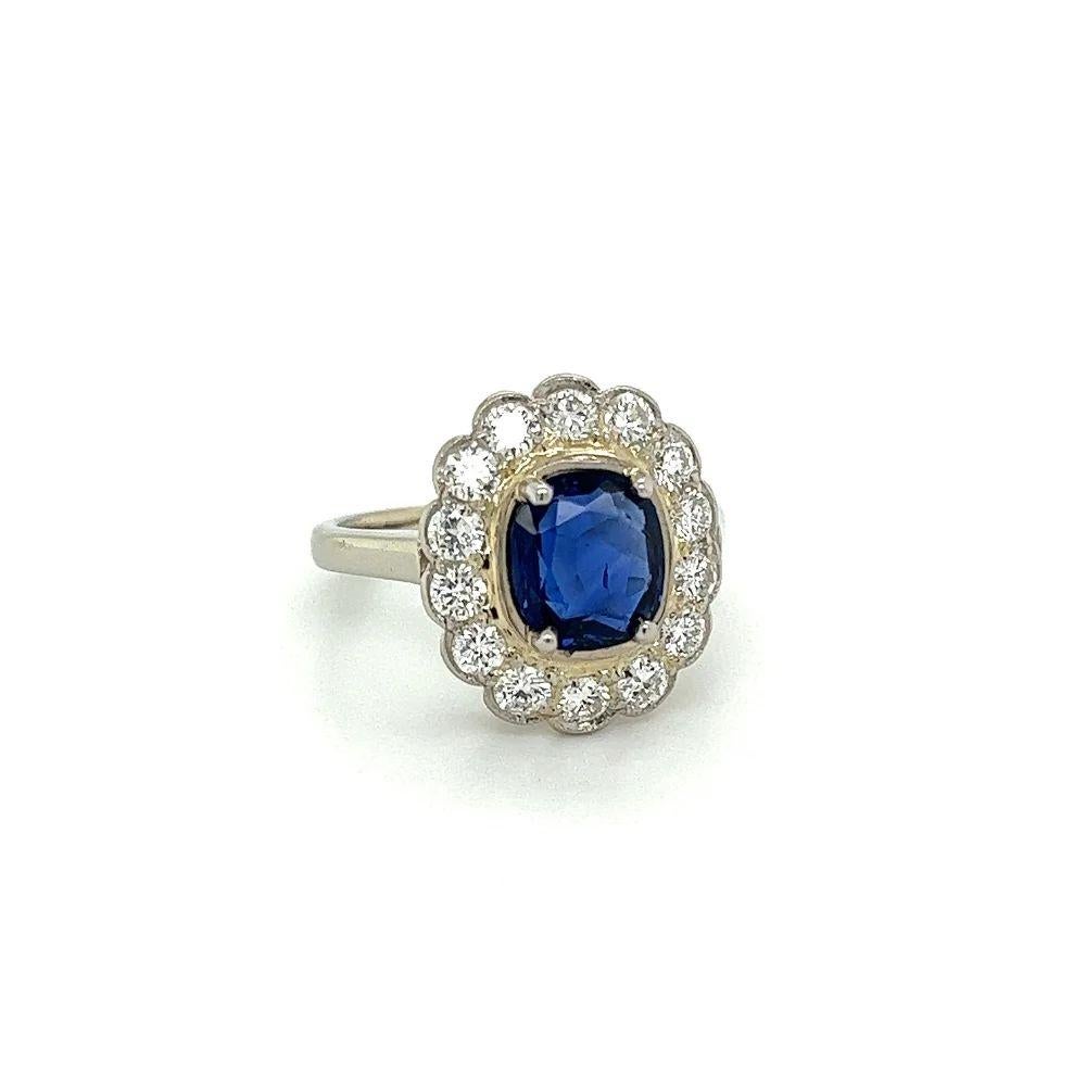 For Sale:  Vintage 1.73 Carat Oval NO HEAT GIA Sapphire and Diamond Gold Ring 6
