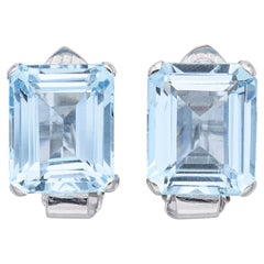 Vintage 17.36 TCW Aquamarine White Gold Clip-On Earrings