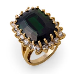 Vintage 17.40 carat green tourmaline diamond 14k yellow gold cocktail ring