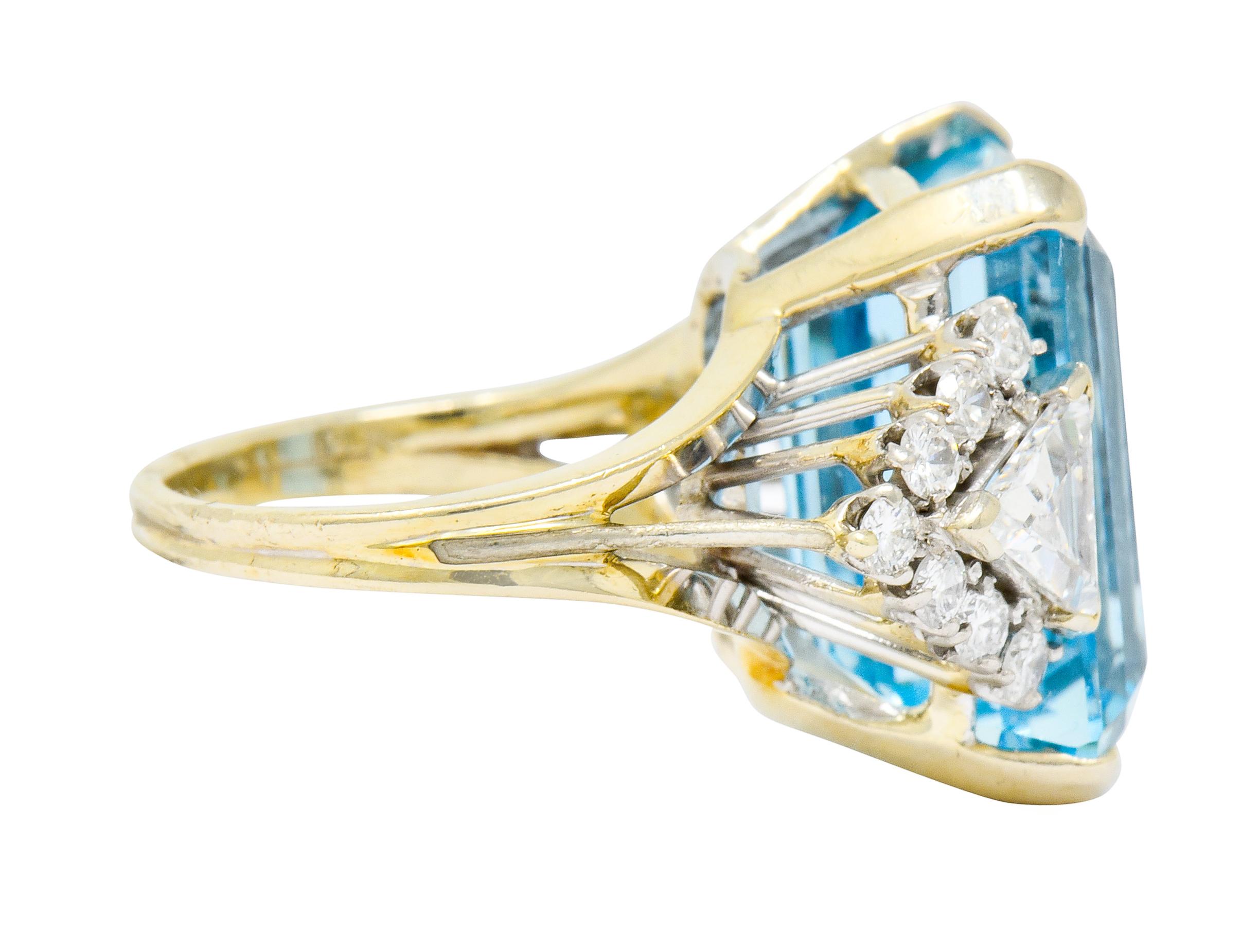 Modernist Vintage 17.49 Carat Aquamarine Diamond 14 Karat White Gold Cocktail Ring