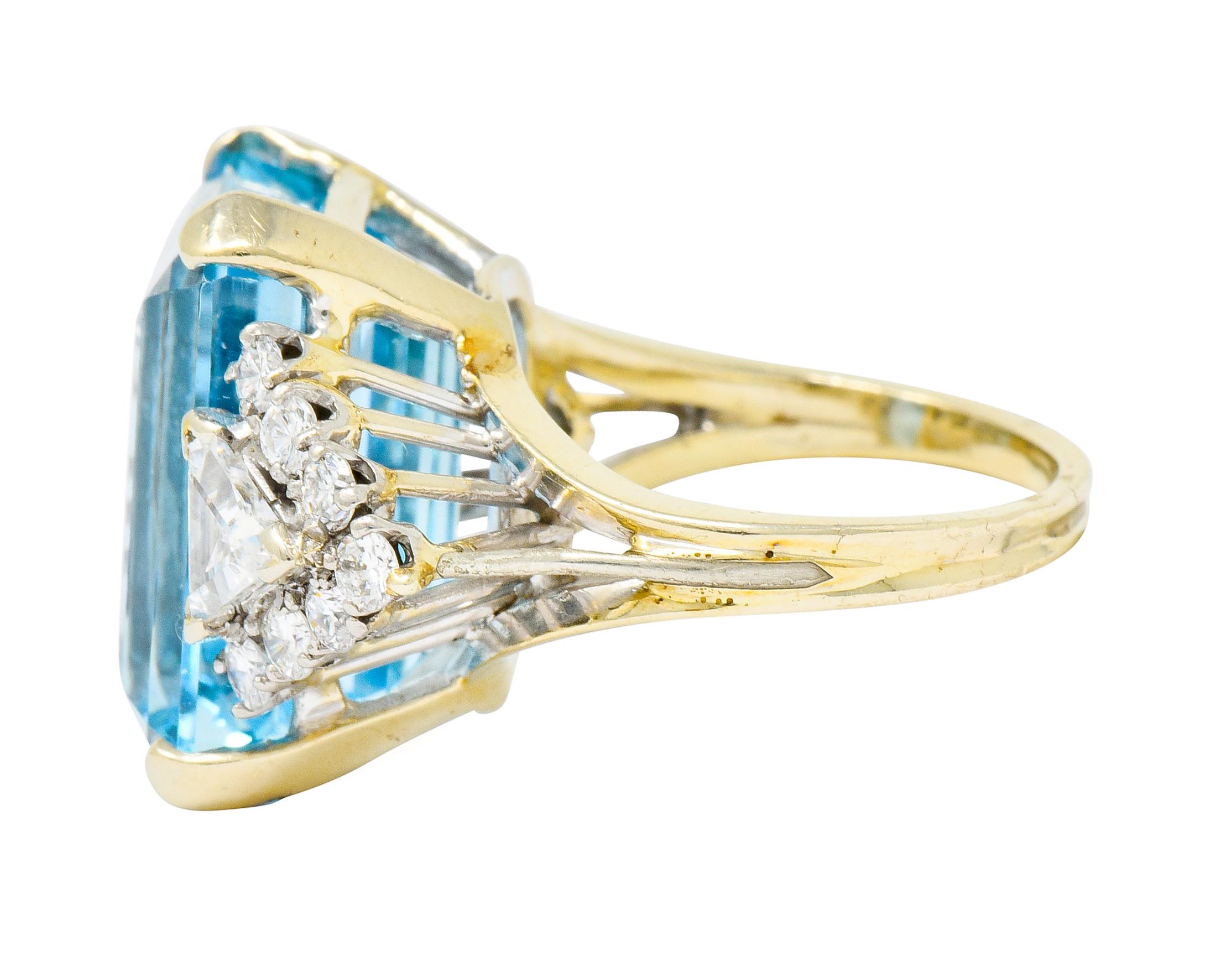 Vintage 17.49 Carat Aquamarine Diamond 14 Karat White Gold Cocktail Ring In Excellent Condition In Philadelphia, PA