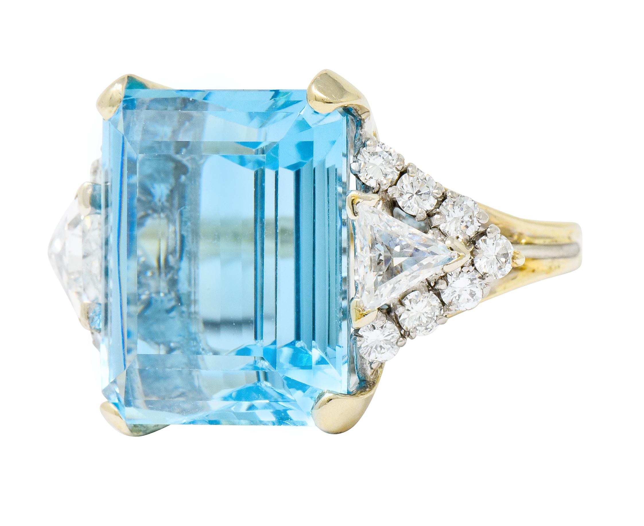 Women's or Men's Vintage 17.49 Carat Aquamarine Diamond 14 Karat White Gold Cocktail Ring