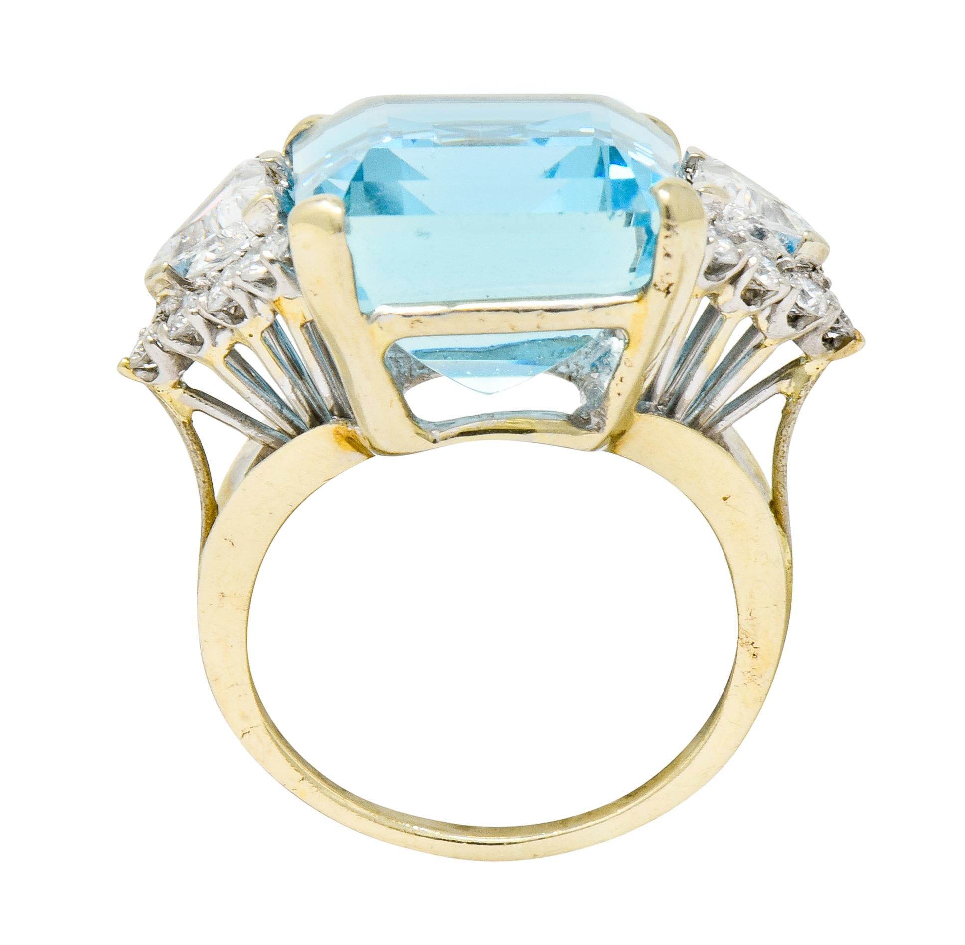 Vintage 17.49 Carat Aquamarine Diamond 14 Karat White Gold Cocktail Ring 2
