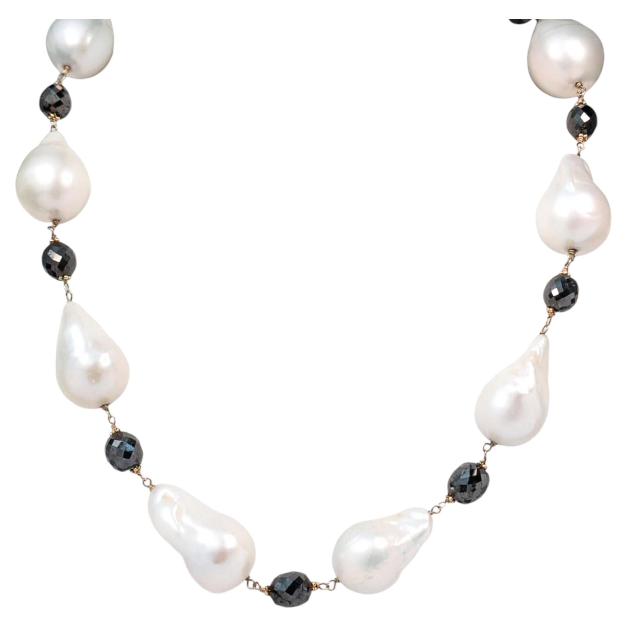 Collar vintage de 17,5" con diamantes negros (40,00 ct) y perlas de agua dulce, en oro de 14KY