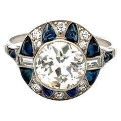Vintage 1.75 Carat Diamond and Sapphire Platinum Statement Cocktail Ring