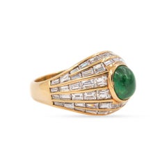 Vintage 1.75 Carat Emerald & Baguette Cut Diamond Dome Ring