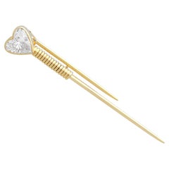 Vintage 1.75 Carat Heart Diamond and 18k Yellow Gold Pin Brooch (1984)