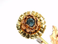 Vintage 1.75 Carat Natural Indigo Zircon Flower Pin 14 Karat 3D