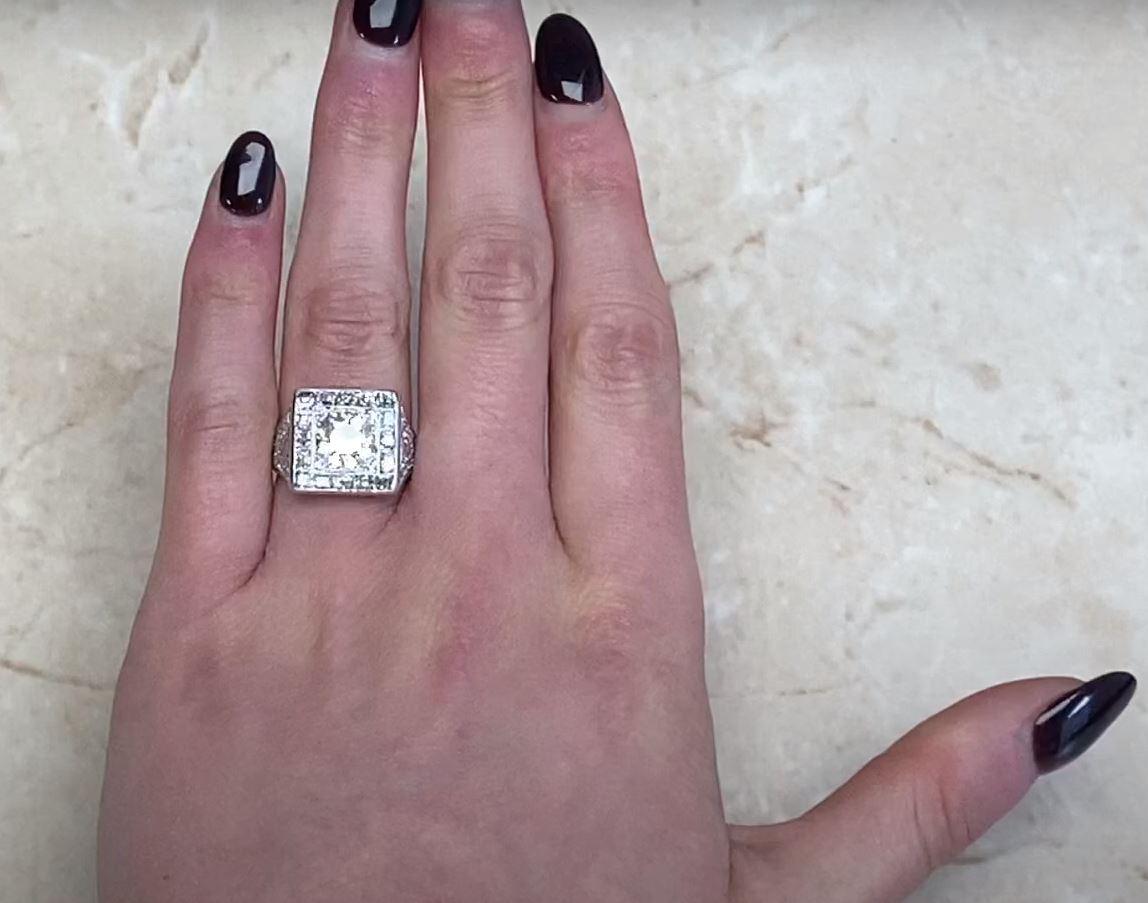 Vintage 1.75 Carat Old Euro-Cut Diamond Engagement Ring, Diamond Halo, Platinum For Sale 4