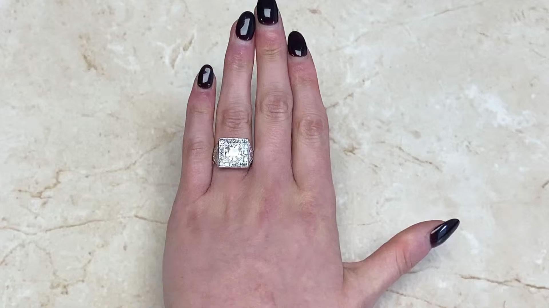 Art Deco Vintage Old European Diamond Engagement Ring (Approx. 1.70-Carats), Platinum For Sale