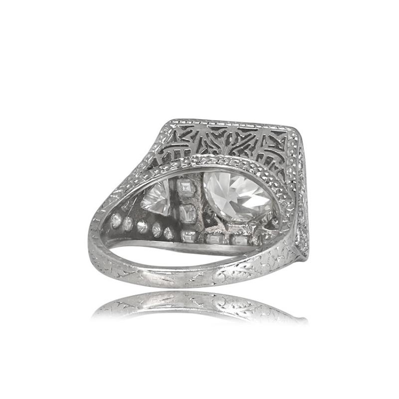 Old European Cut Vintage 1.75 Carat Old Euro-Cut Diamond Engagement Ring, Diamond Halo, Platinum For Sale