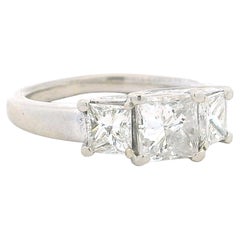 Vintage 1.75 Carat Princess Cut Diamond Three-Stone Ring, 14K White Gold