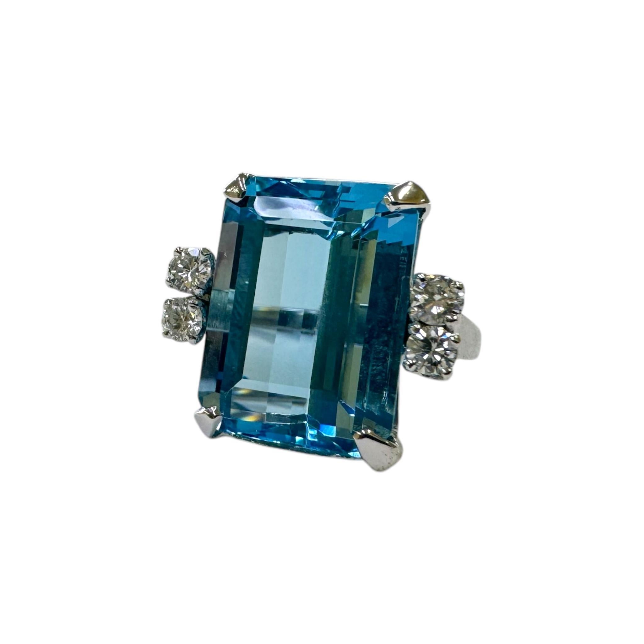 Anillo de cóctel vintage de aguamarina y diamantes Santa María de 17,5 quilates en venta 2