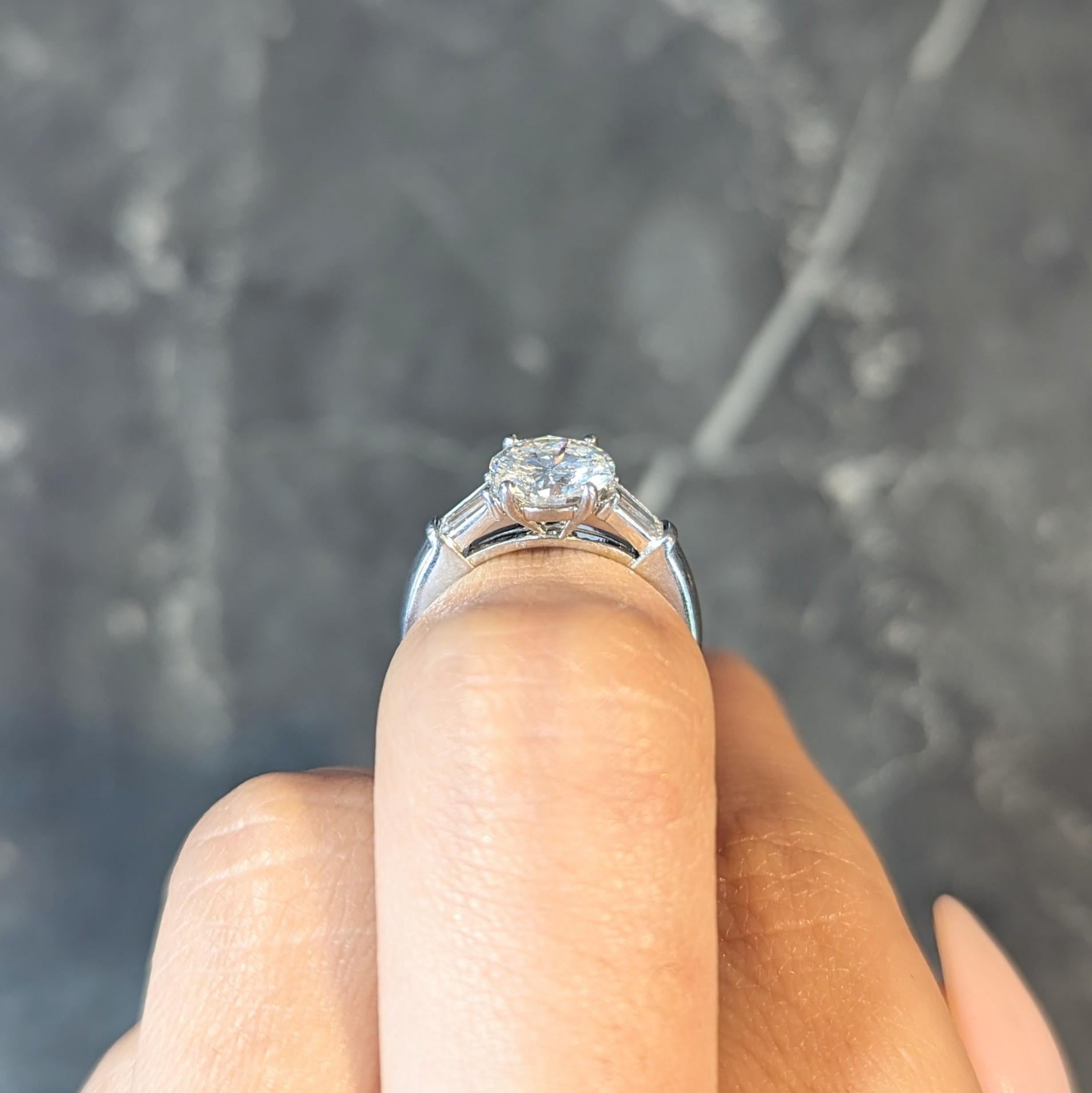 Vintage 1.75 CTW Transitional Cut Diamond Platinum Three Stone Engagement Ring 8