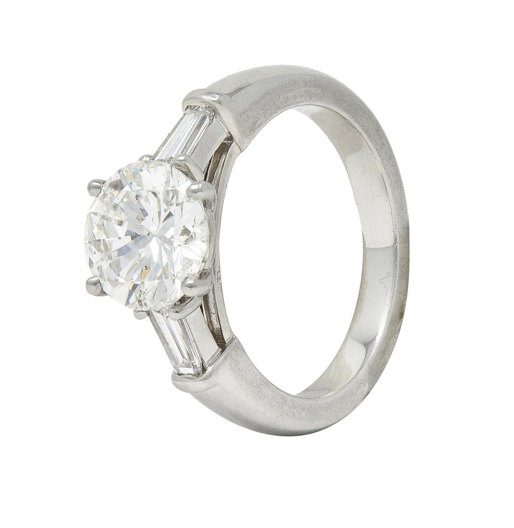 Vintage 1.75 CTW Transitional Cut Diamond Platinum Three Stone Engagement Ring 4