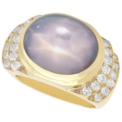 Vintage 17.50 Carat Star Sapphire and Diamond Yellow Gold Cocktail Ring