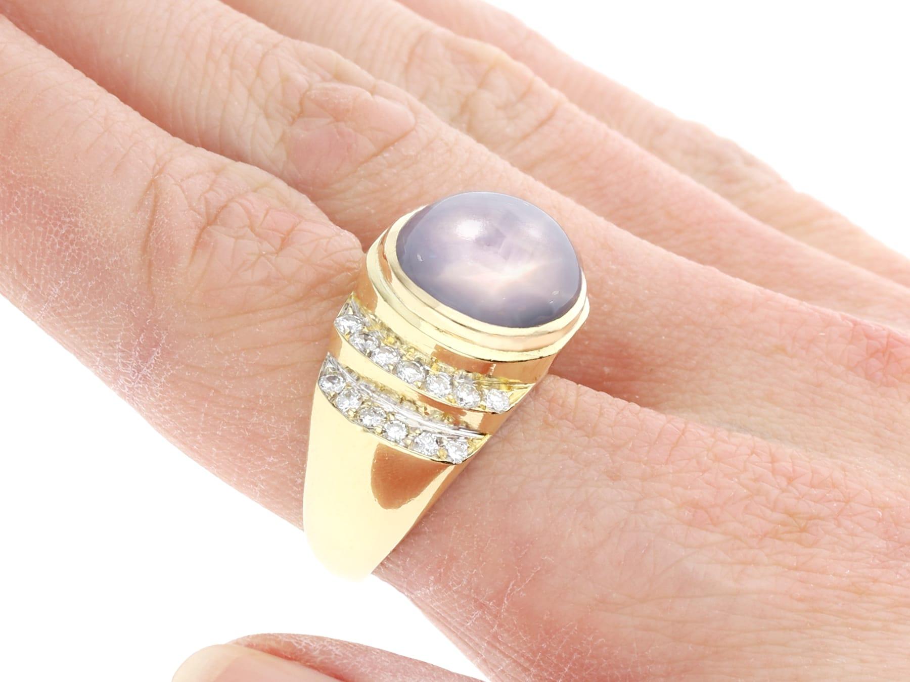 Vintage 17.50 Carat Star Sapphire and Diamond Yellow Gold Dress Ring, circa 1980 For Sale 2