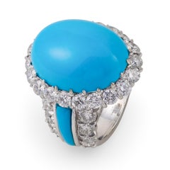 Vintage 17.50 carat turquoise diamond and platinum cocktail ring