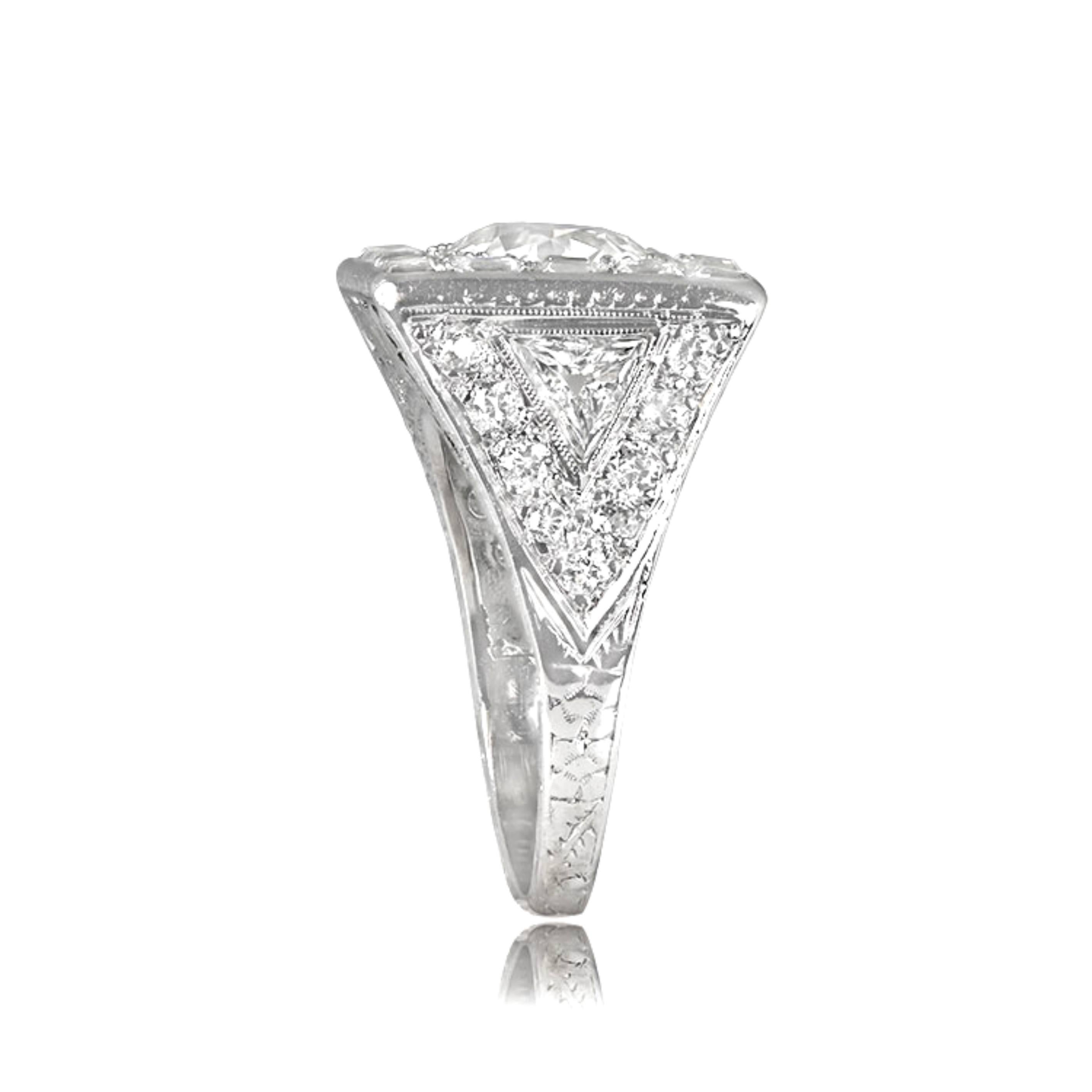 Art Deco Vintage 1.75 Carat Old Euro-Cut Diamond Engagement Ring, Diamond Halo, Platinum For Sale