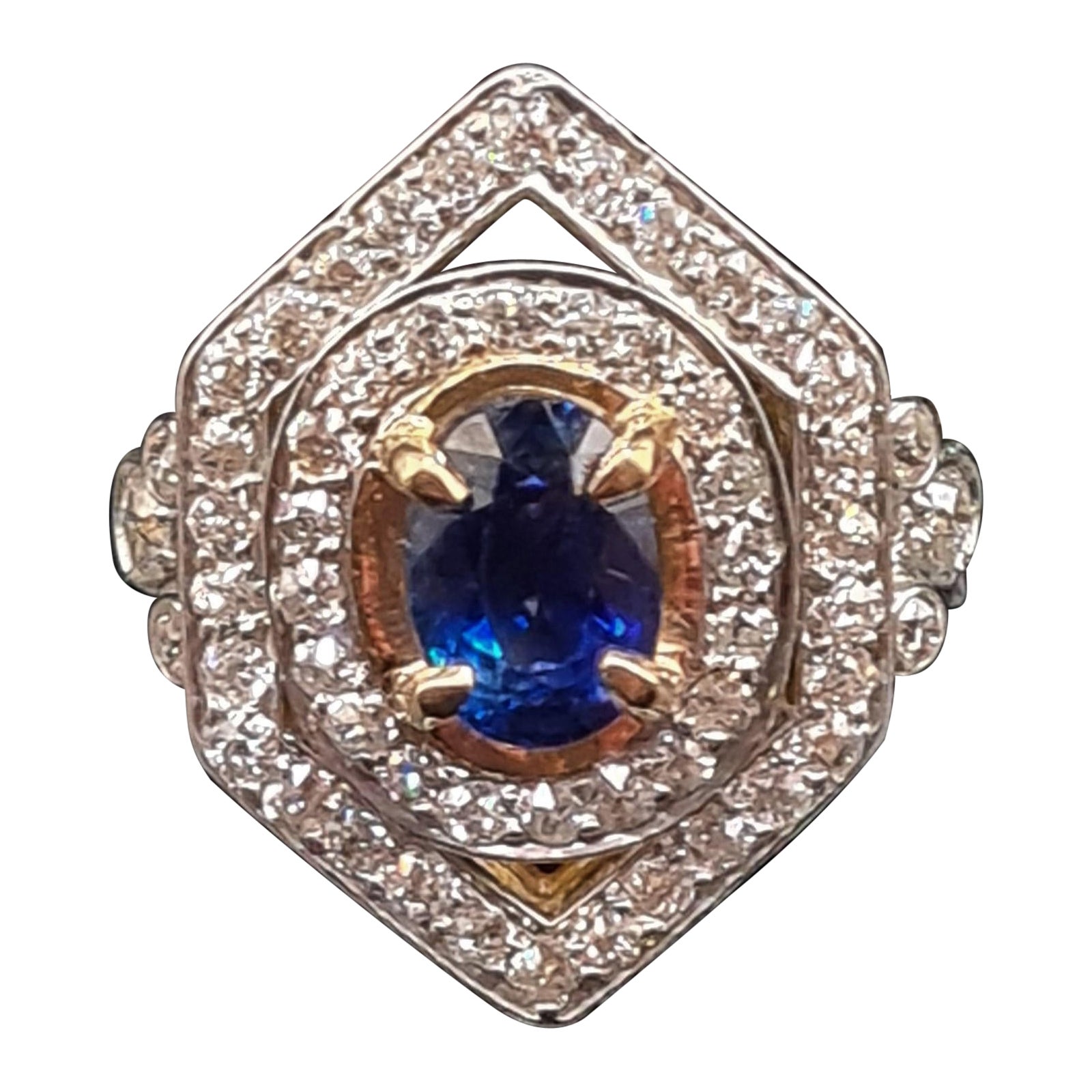 Transparenter Vintage-Cocktailring mit 1,75 Karat Saphir und Diamant, ca. 1930er Jahre im Angebot