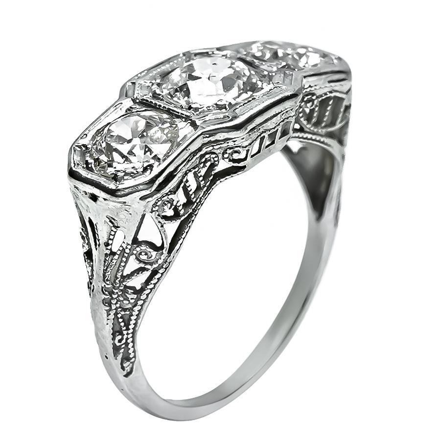 Old Mine Cut Vintage 1.75cttw Diamond Gold 3 Stone Ring