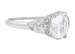 Vintage 1.76 Carats Oval Cut Diamond Platinum Stepped Engagement Ring GIA