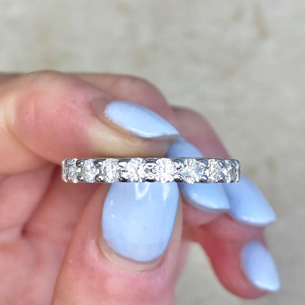 Vintage 1.76ct Round Brilliant Cut Diamond Band Ring, I Color, White Gold For Sale 2