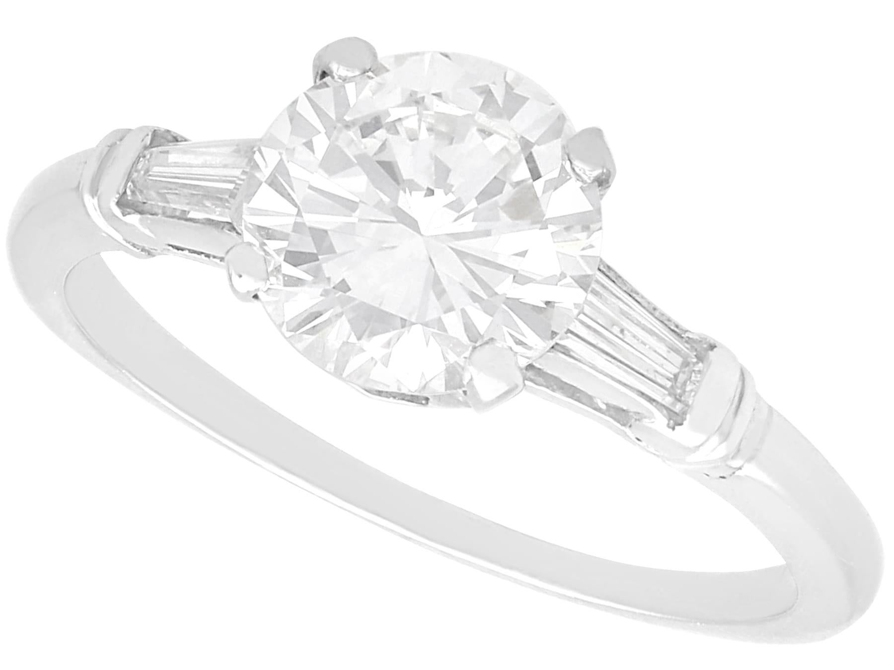 Vintage 1.77 Carat Diamond and Platinum Solitaire Ring Circa 1940