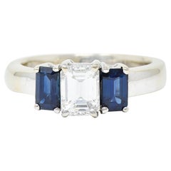 Vintage 1.77 Carats Diamond Sapphire 14 Karat White Gold Ring
