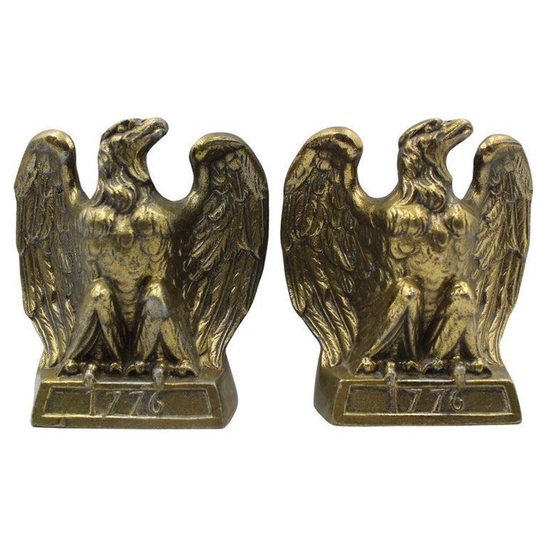 Vintage "1776" Brass American Eagle Bookends by Colonial Virginia For