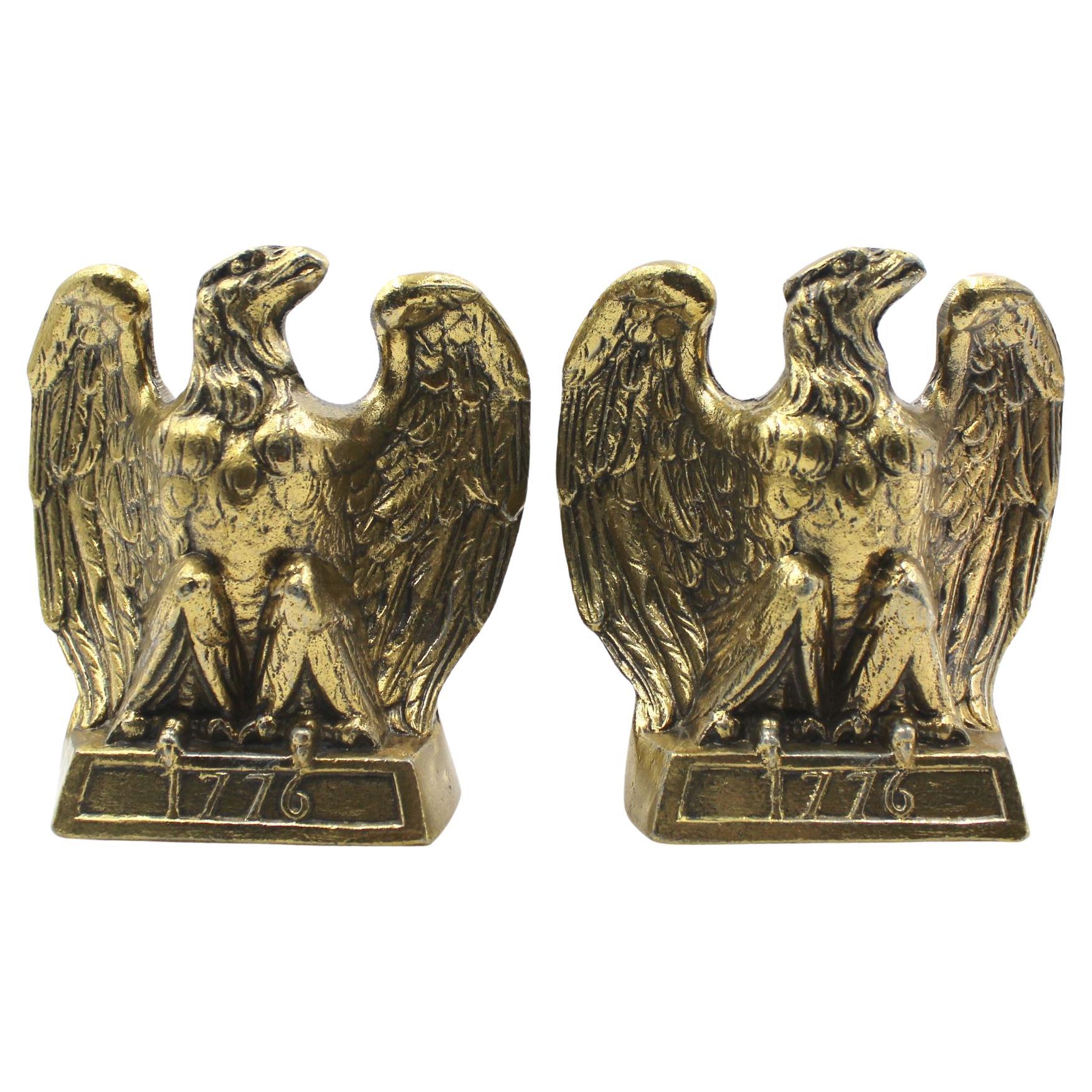 Vintage "1776" Brass American Eagle Bookends by Colonial Virginia