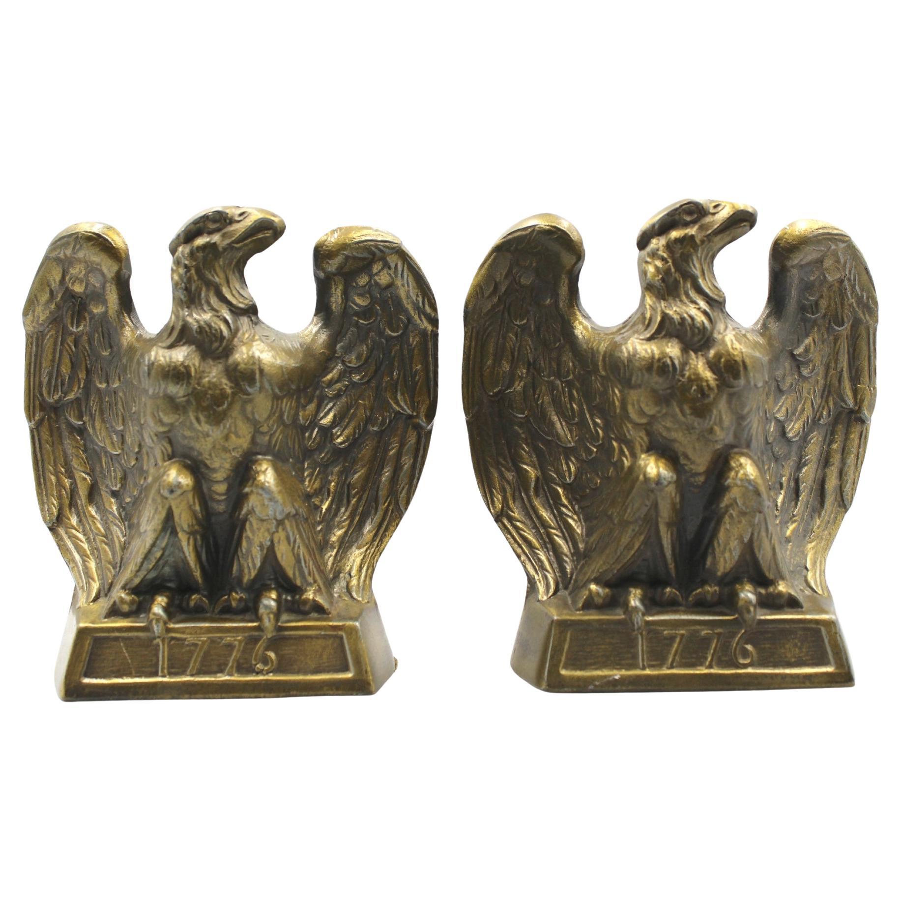 Vintage "1776" Brass American Eagle Bookends by Colonial Virginia