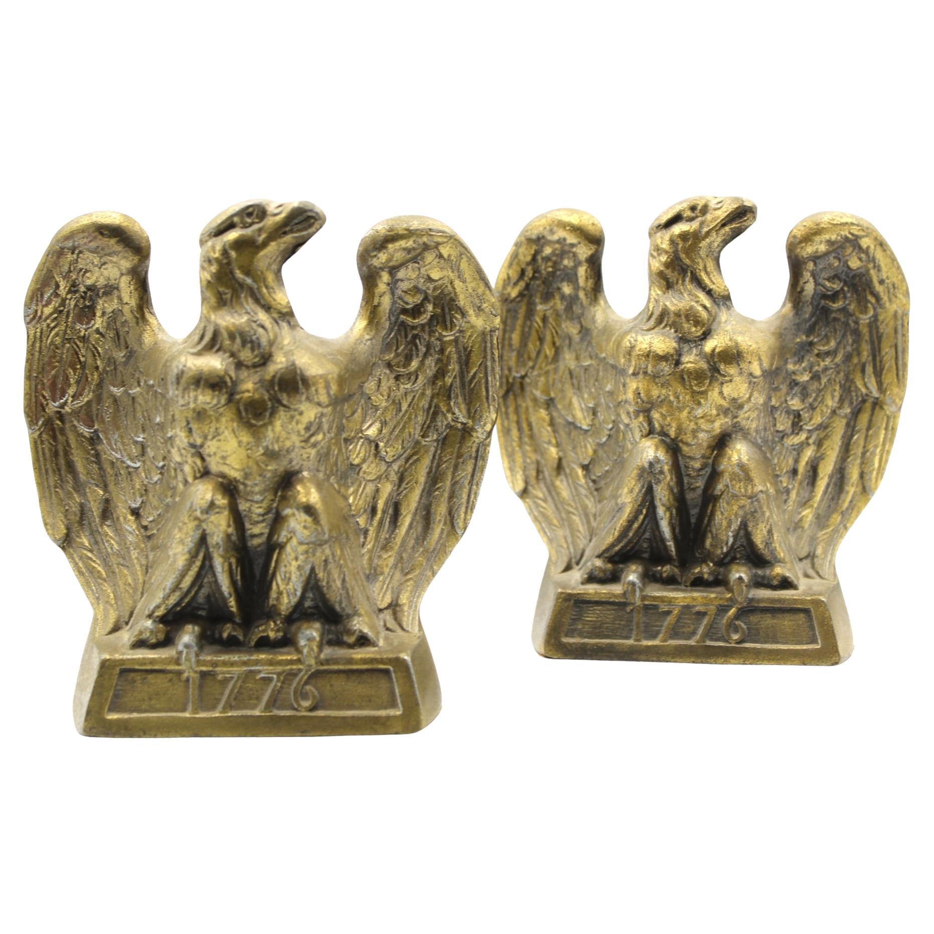 Vintage "1776" Brass American Eagle Bookends by Colonial Virginia