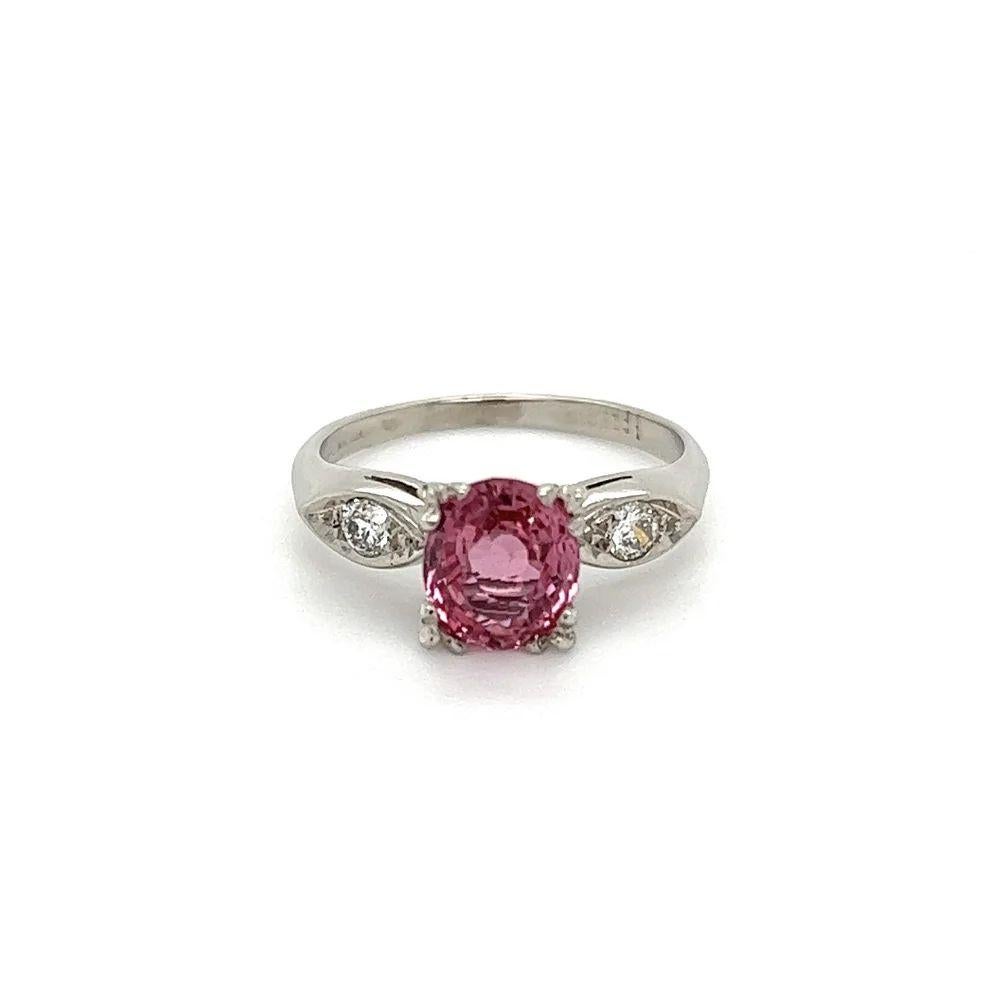 Oval Cut Vintage 1.78 Carat Oval Pink NO HEAT Sapphire GIA Diamond Platinum Ring For Sale