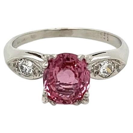 Platinring, Vintage 1,78 Karat ovaler rosa NO HEAT Saphir GIA Diamant Platin im Angebot
