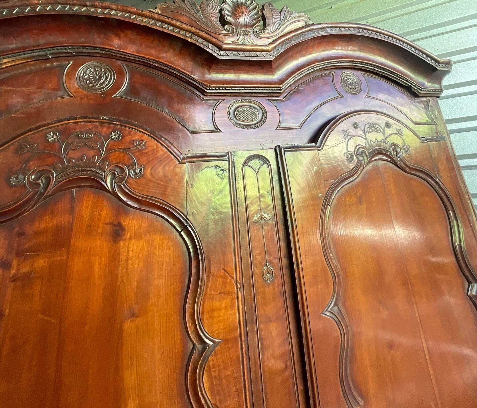 18th Century Vintage 1780s Carved Chestnut Armoire For Sale