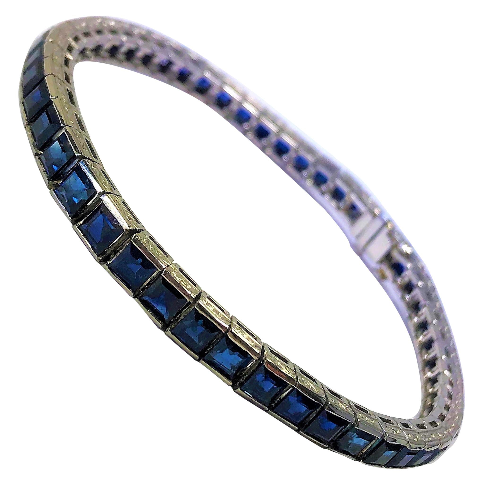 Vintage 17 Carat Sapphire Straight Line Bracelet in Platinum