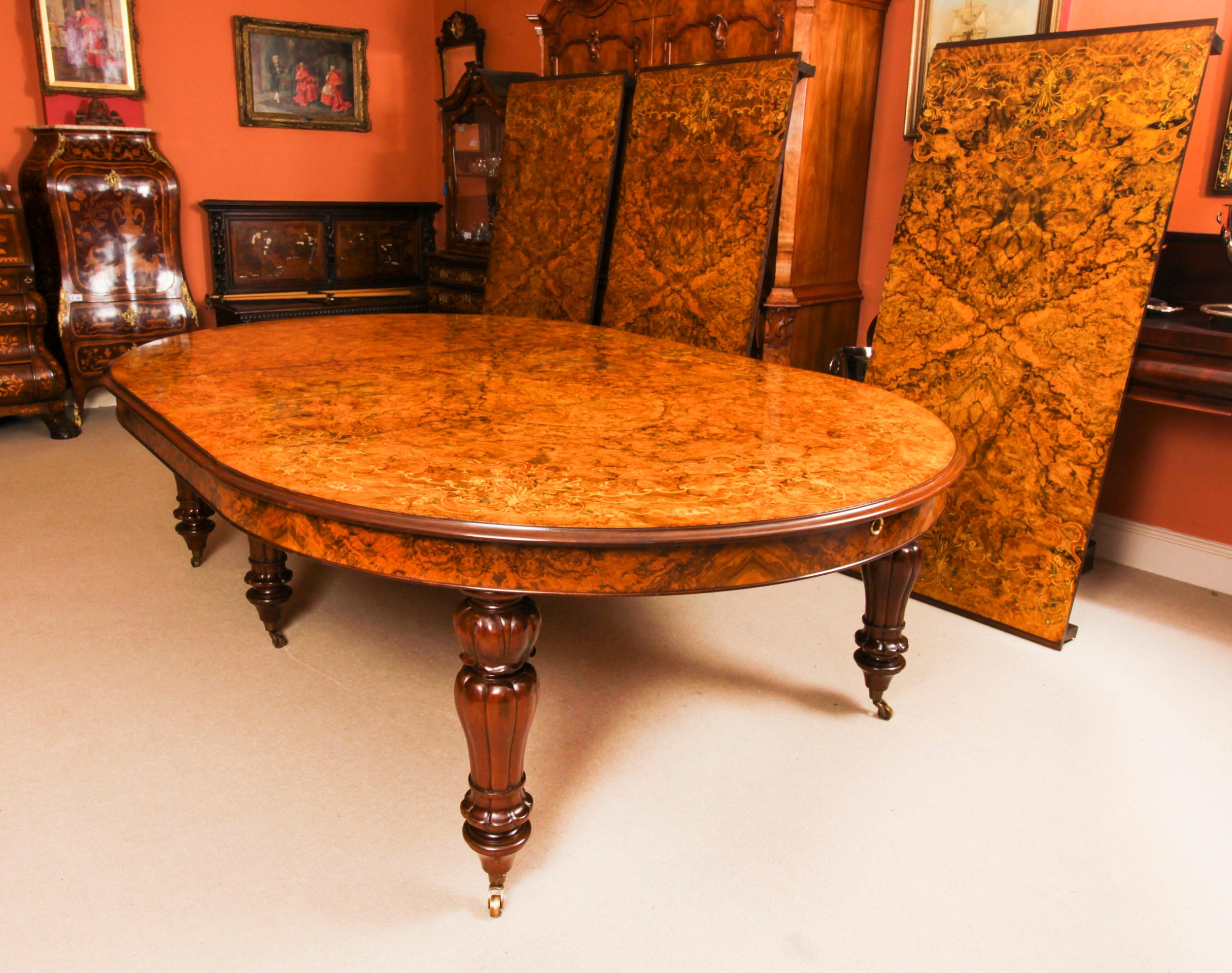 Vintage 17ft / 5 meter Floral Marquetry Burr Walnut Dining Table 20th C For Sale 8