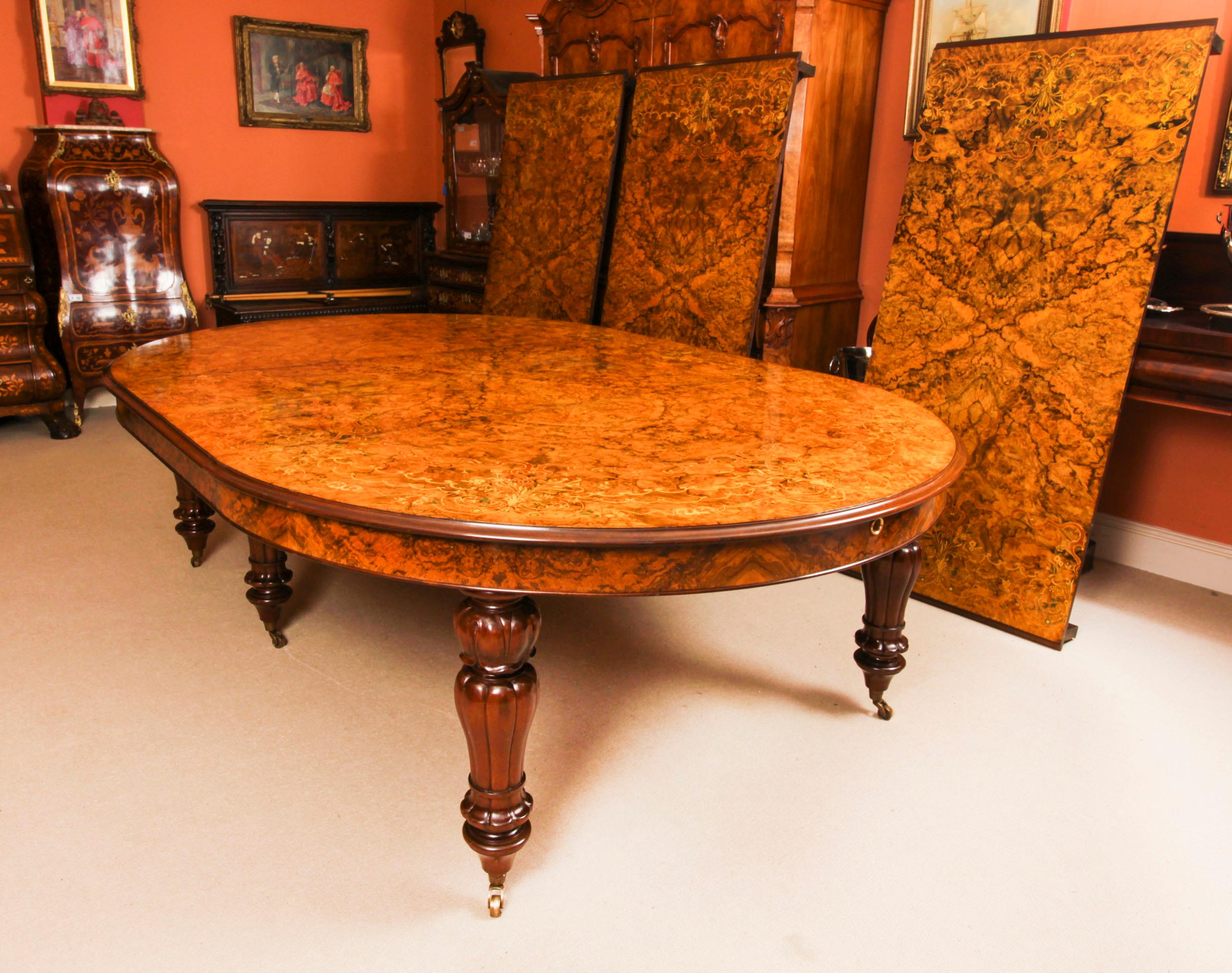 Vintage 17ft / 5 meter Floral Marquetry Burr Walnut Dining Table 20th C 8