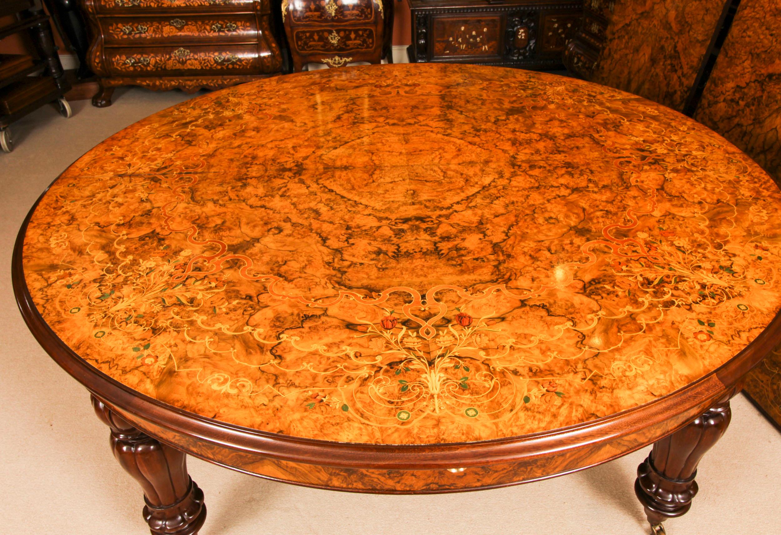 Vintage 17ft / 5 meter Floral Marquetry Burr Walnut Dining Table 20th C 11