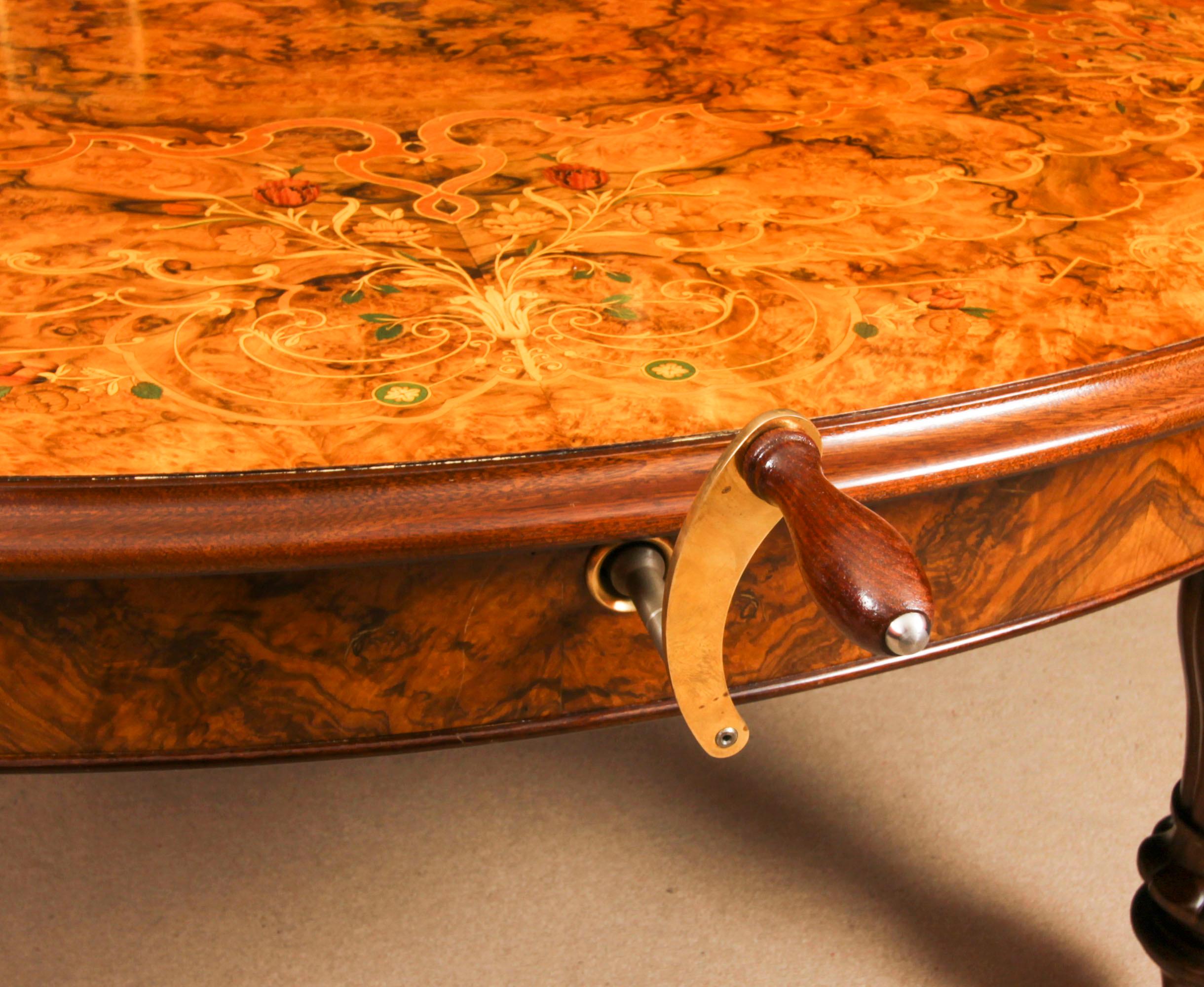 Vintage 17ft / 5 meter Floral Marquetry Burr Walnut Dining Table 20th C 13