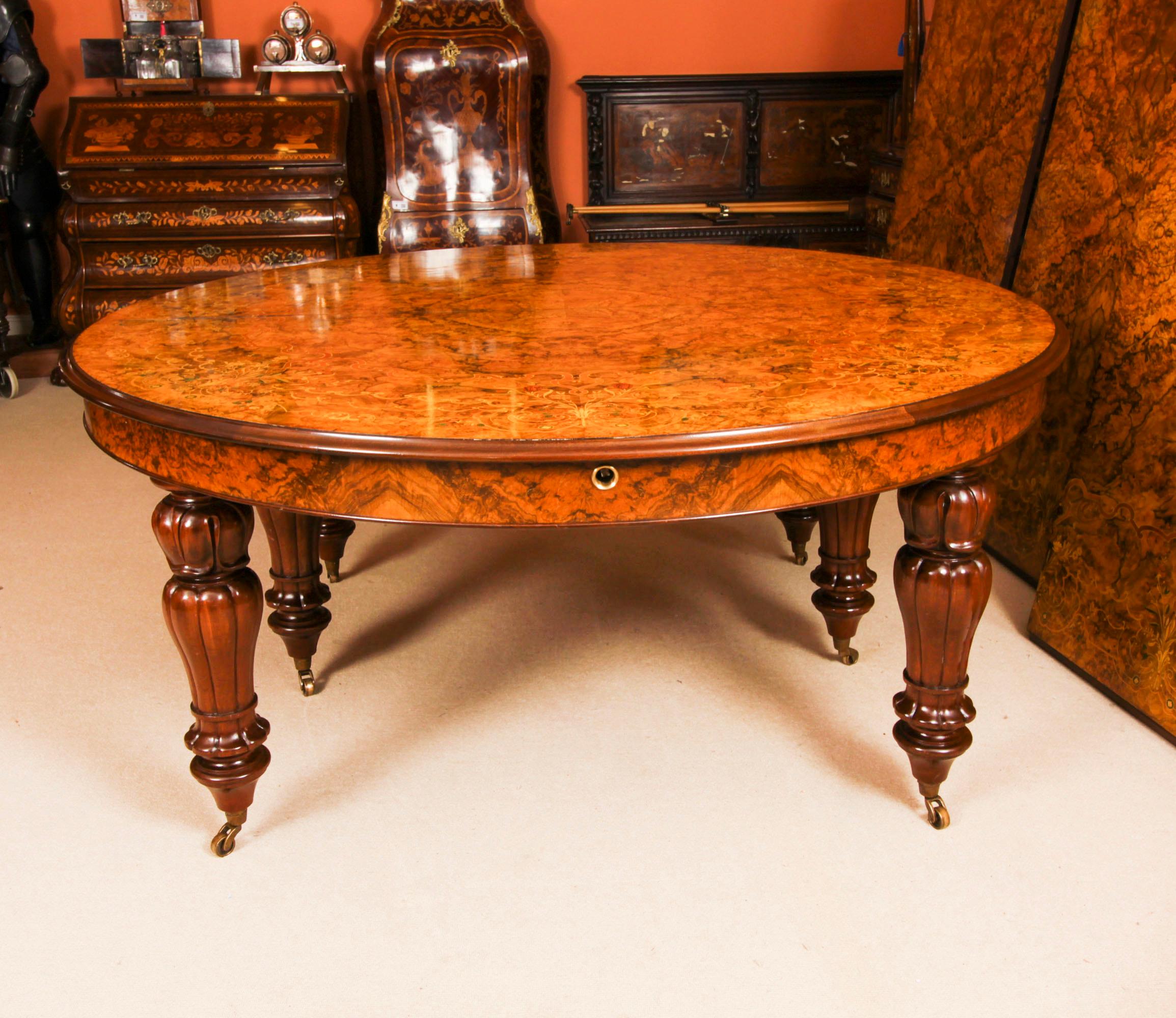 Vintage 17ft / 5 meter Floral Marquetry Burr Walnut Dining Table 20th C For Sale 14