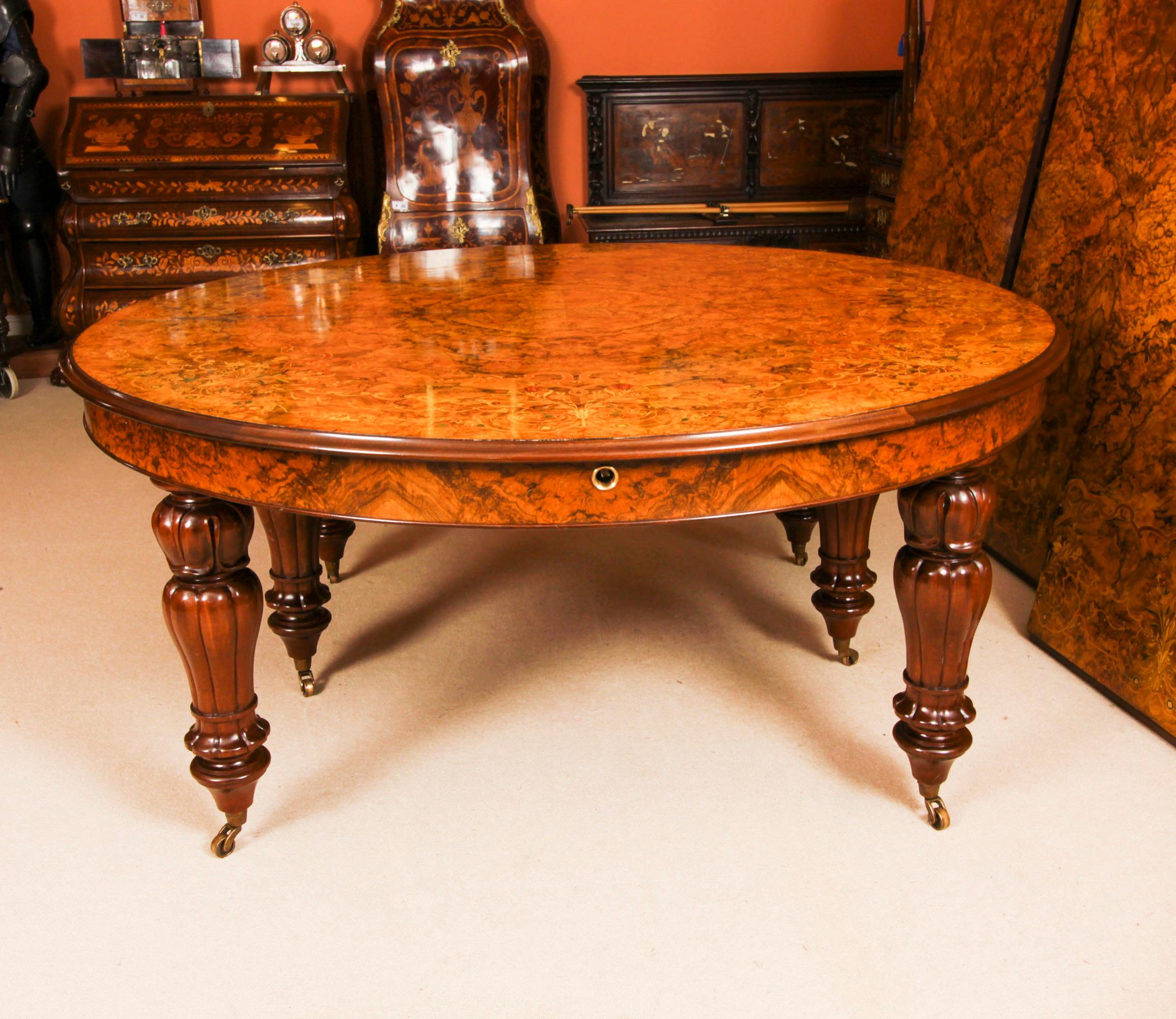 Vintage 17ft / 5 meter Floral Marquetry Burr Walnut Dining Table 20th C 14