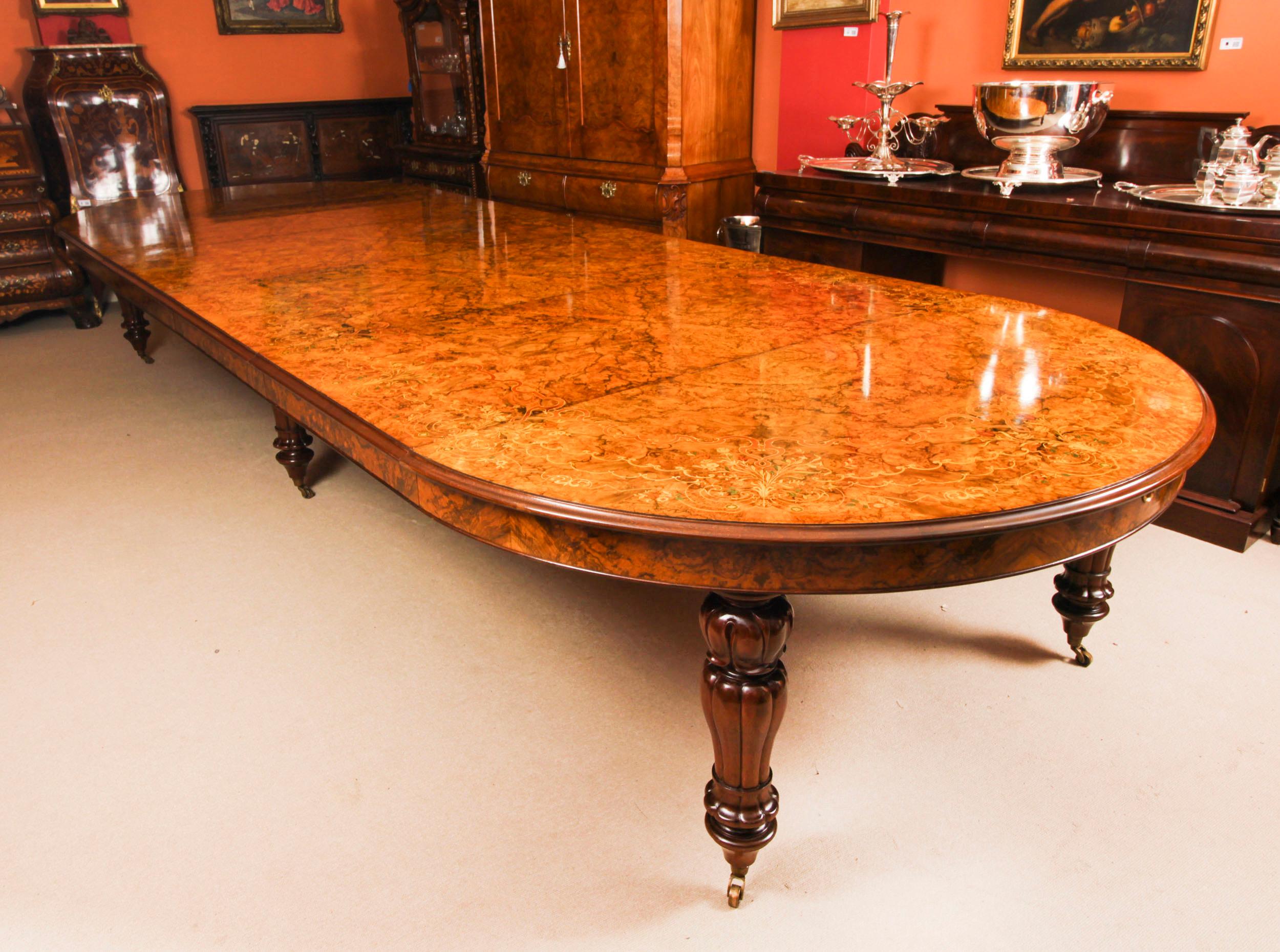Vintage 17ft / 5 meter Floral Marquetry Burr Walnut Dining Table 20th C For Sale 15