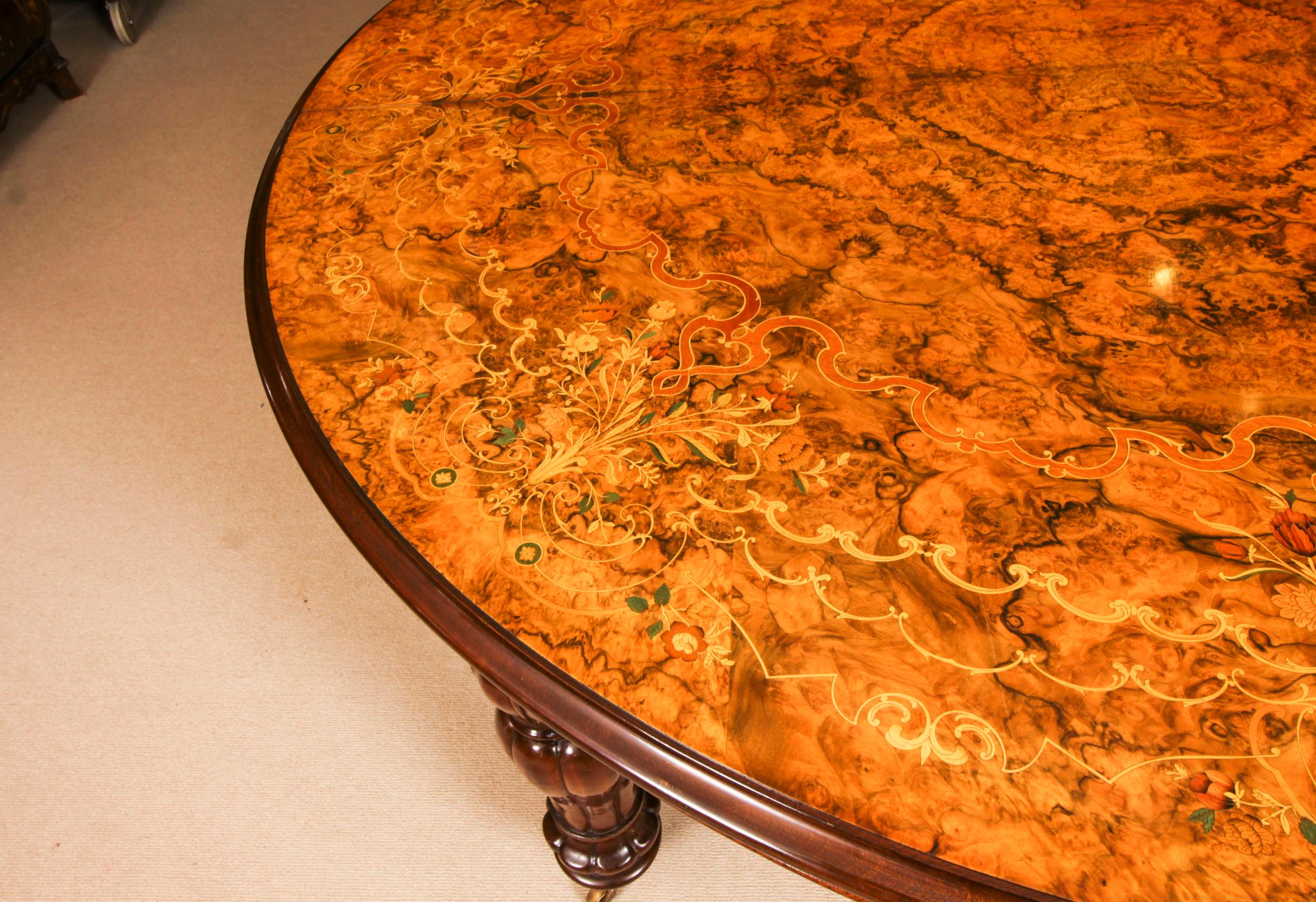 Vintage 17ft / 5 meter Floral Marquetry Burr Walnut Dining Table 20th C For Sale 3