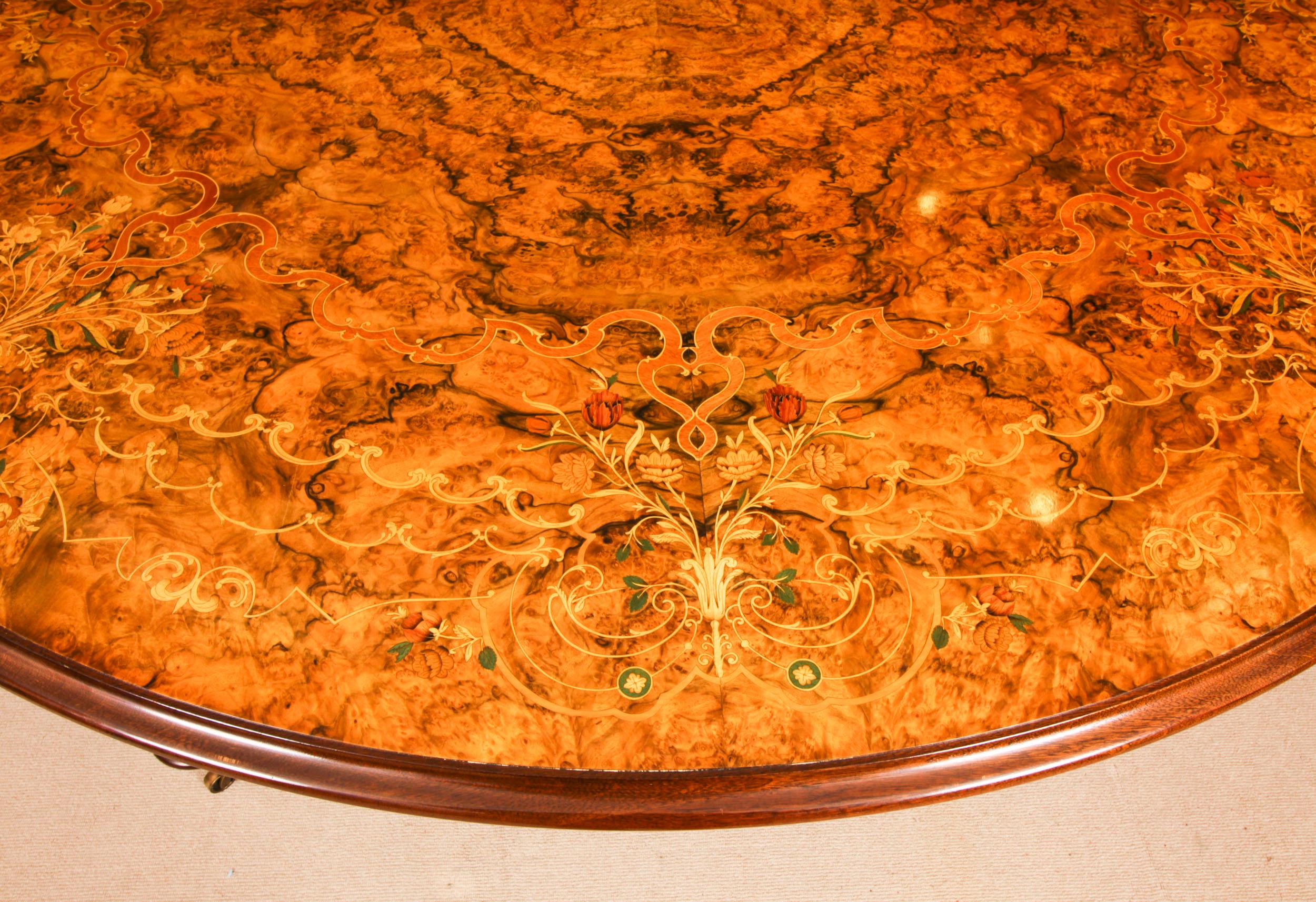 Vintage 17ft / 5 meter Floral Marquetry Burr Walnut Dining Table 20th C For Sale 4