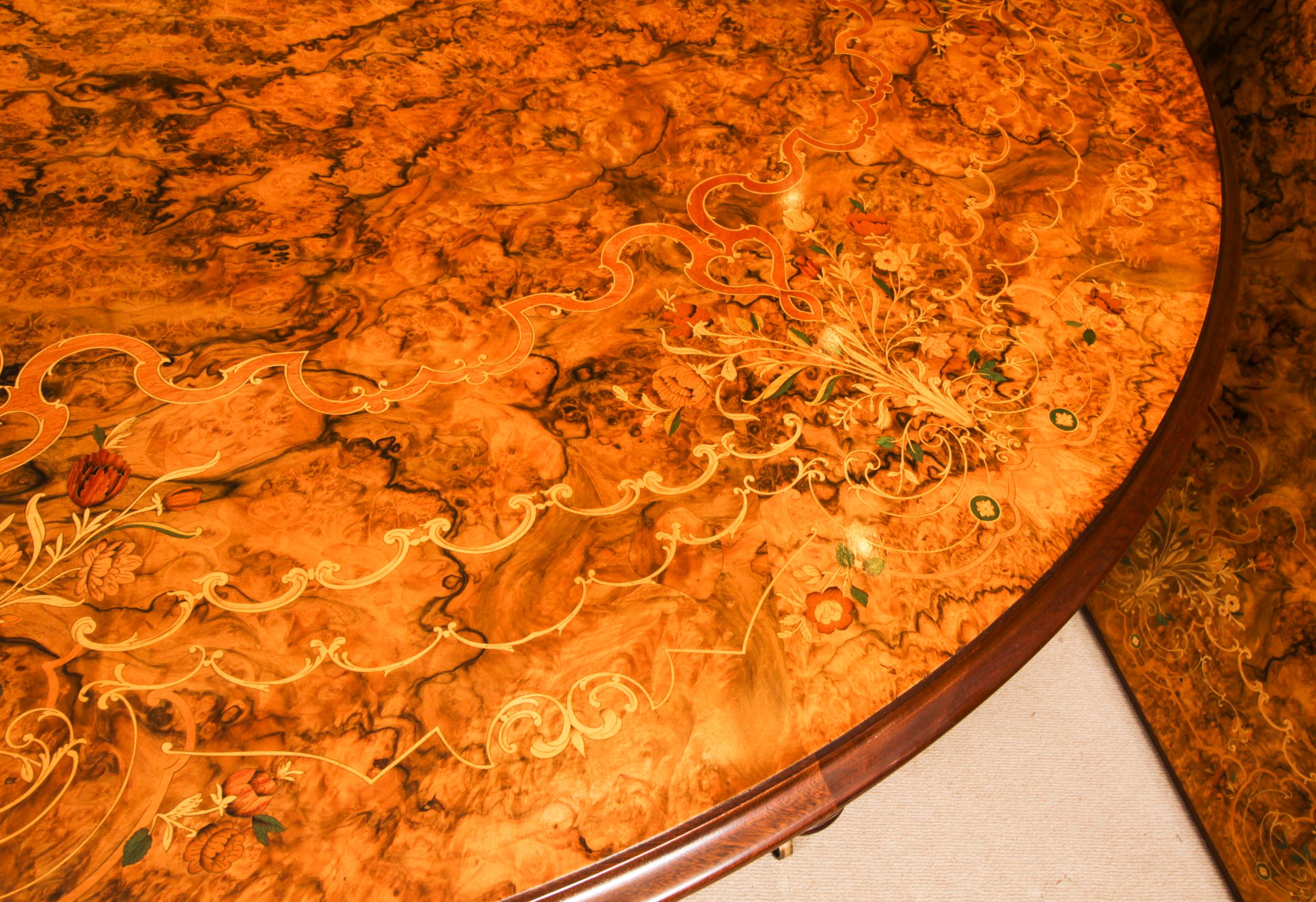 Vintage 17ft / 5 meter Floral Marquetry Burr Walnut Dining Table 20th C 5